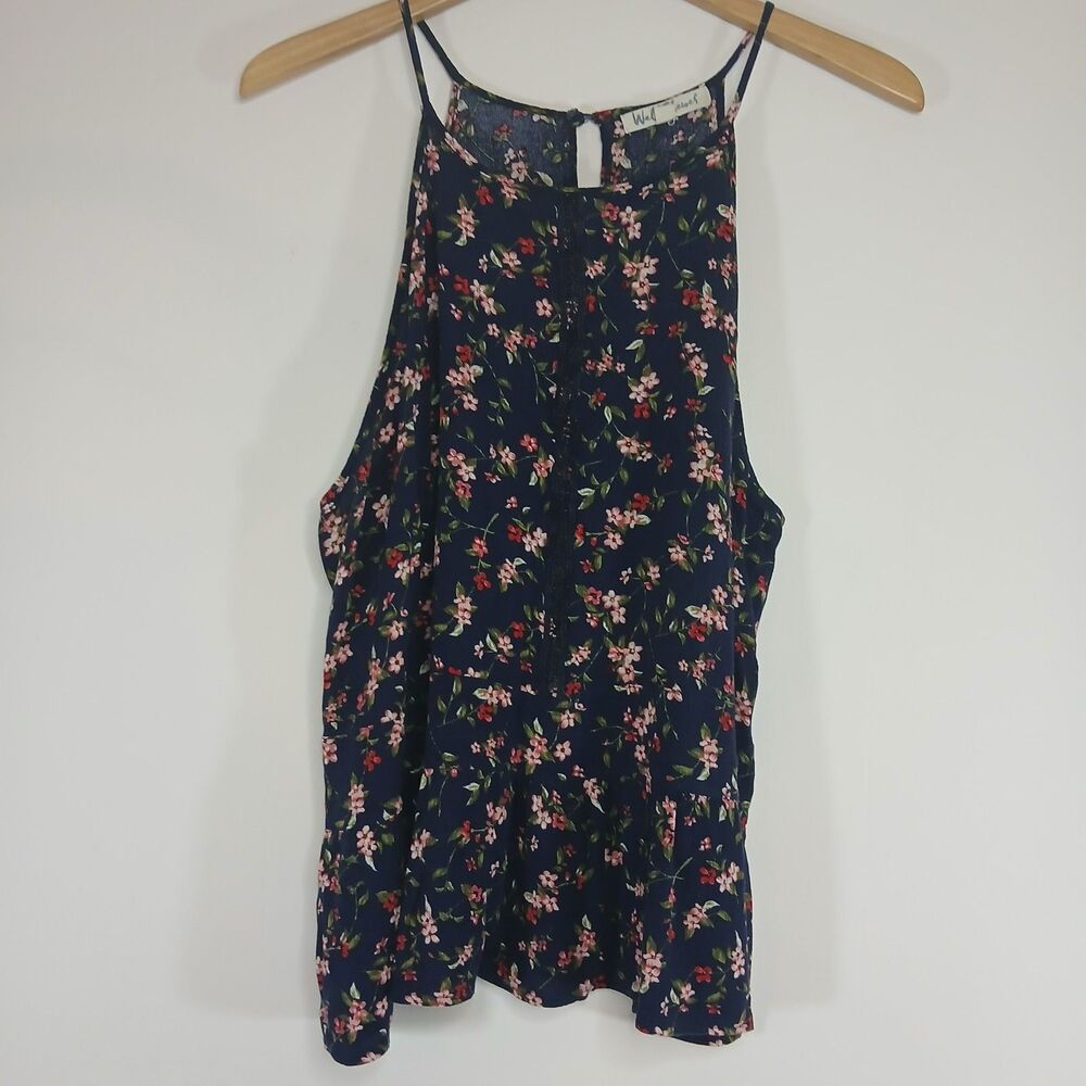 Wallflower XXL Floral Cami Top Navy Blue Flowy Boho Summer Tank